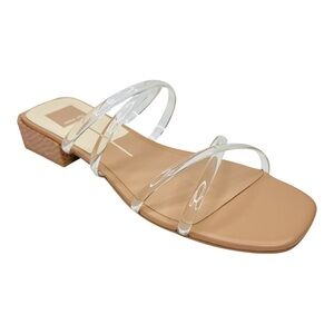 Dolce Vita Hapi Tan & Clear Vinyl Strappy Slip On Sandal Low Block Heel Size10